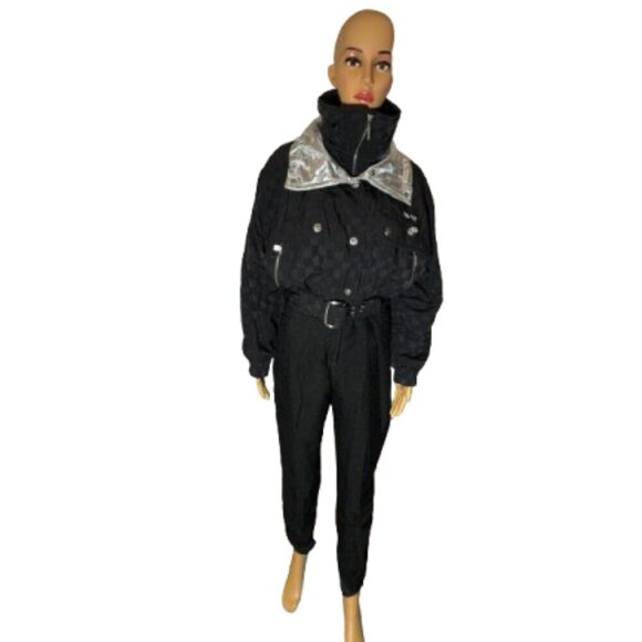 Vintage HEAD Sportswear One Piece Black and Silver Ski Suit - Size 10 Petite - Picture 1 of 16